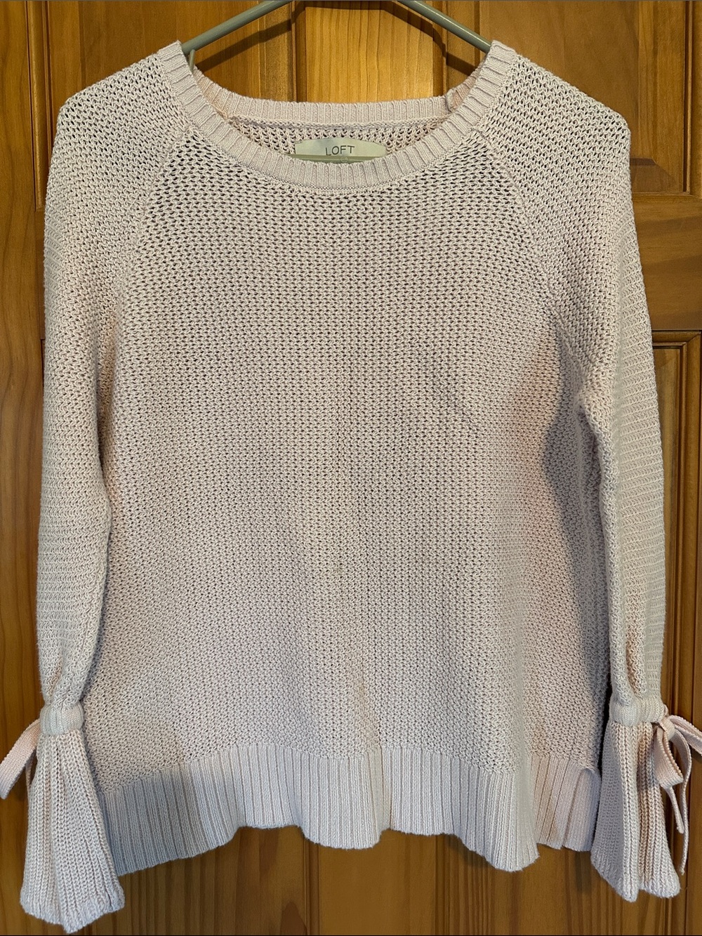 LOFT Light Pink Crewneck Sweater with Tie-Sleeves great condition